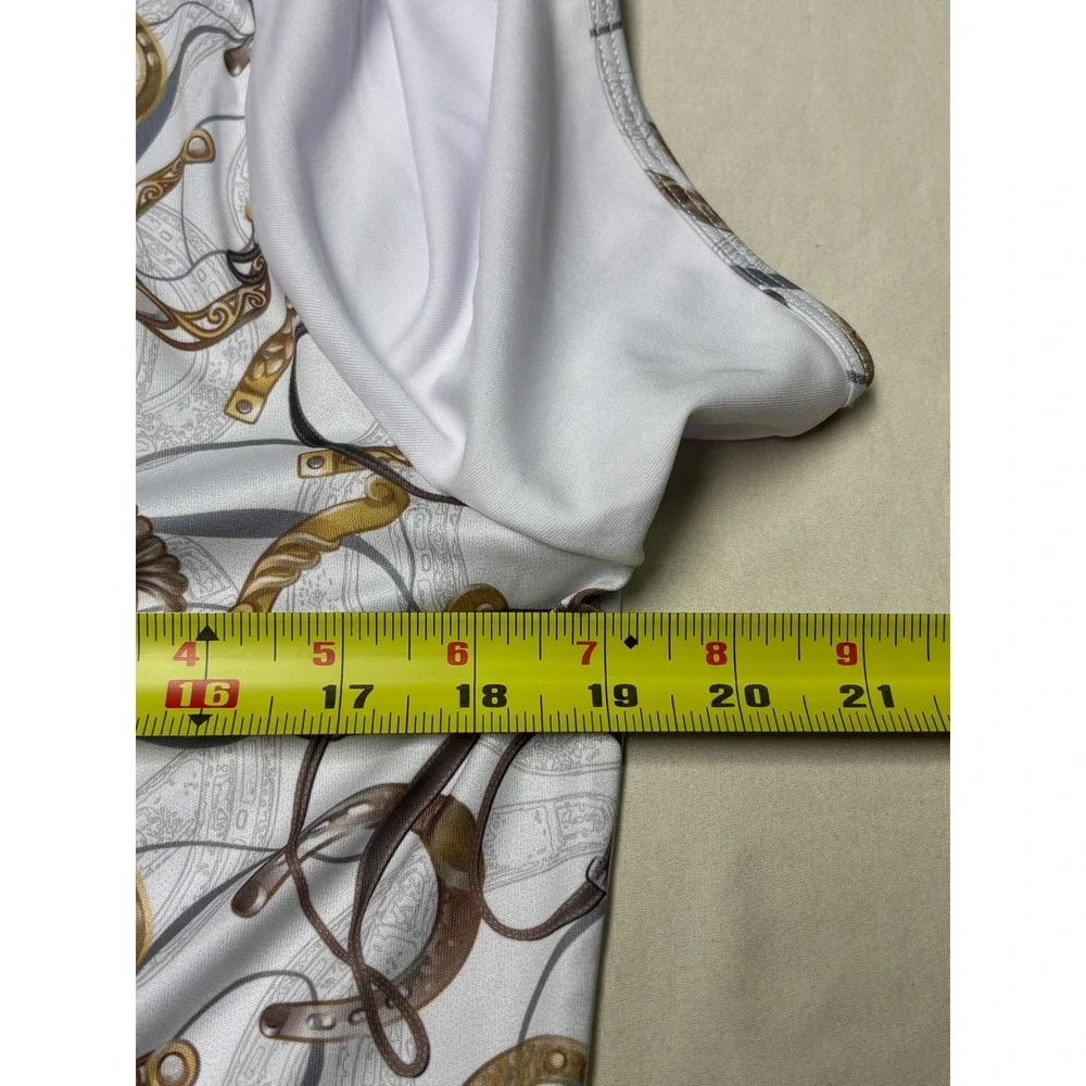 NWT Arista Equestrian Lucky Shirt White Horseshoe Print Zip Polo Top Womens L - Picture 8 of 8